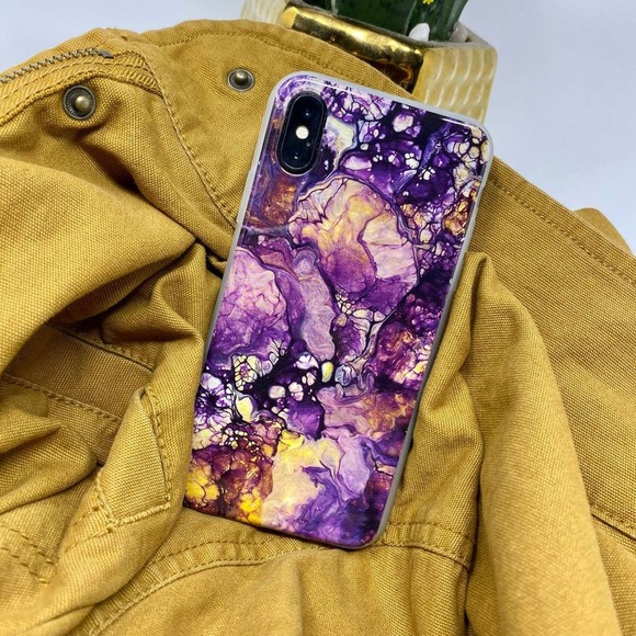 iPhone 6 Case Purple Yellow Marble Print Cover NEW - Picture 1 of 10